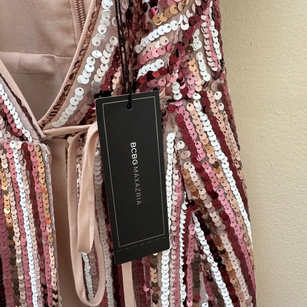BCBGMaxAzria multicolor pink sequins wrap mini dress - Picture 5 of 10